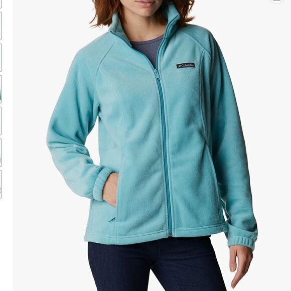COLUMBIA Fleece Jacket Full Zip in Turquoise Women's Size Small - Picture 1 of 8